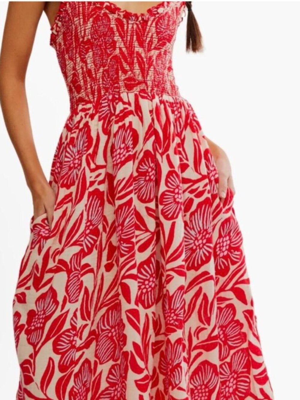 Free People Sweet Nothings Midi Dress Gardenia Red Floral S